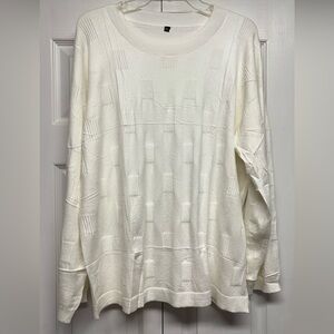 White Textured Long Sleeve Sweater